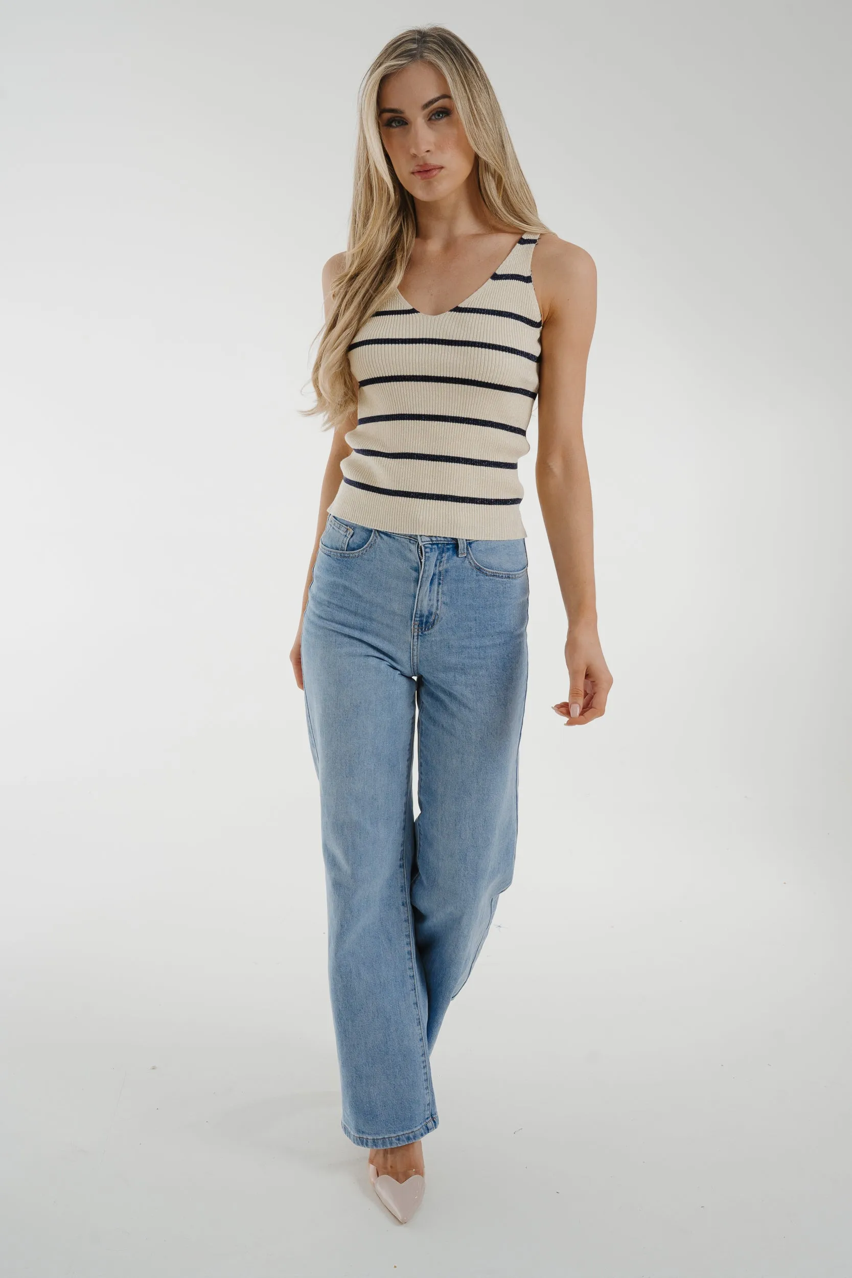 Ally Navy Stripe Vest In Cream