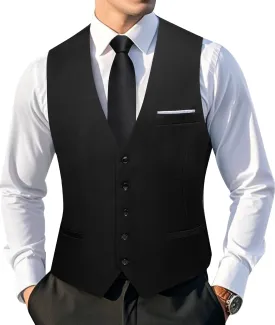 Barry.Wang Mens Formal Suit Vest Striped Casual V-neck Slim Fit Solid Color Waistcoat for Wedding Party Tuxedo