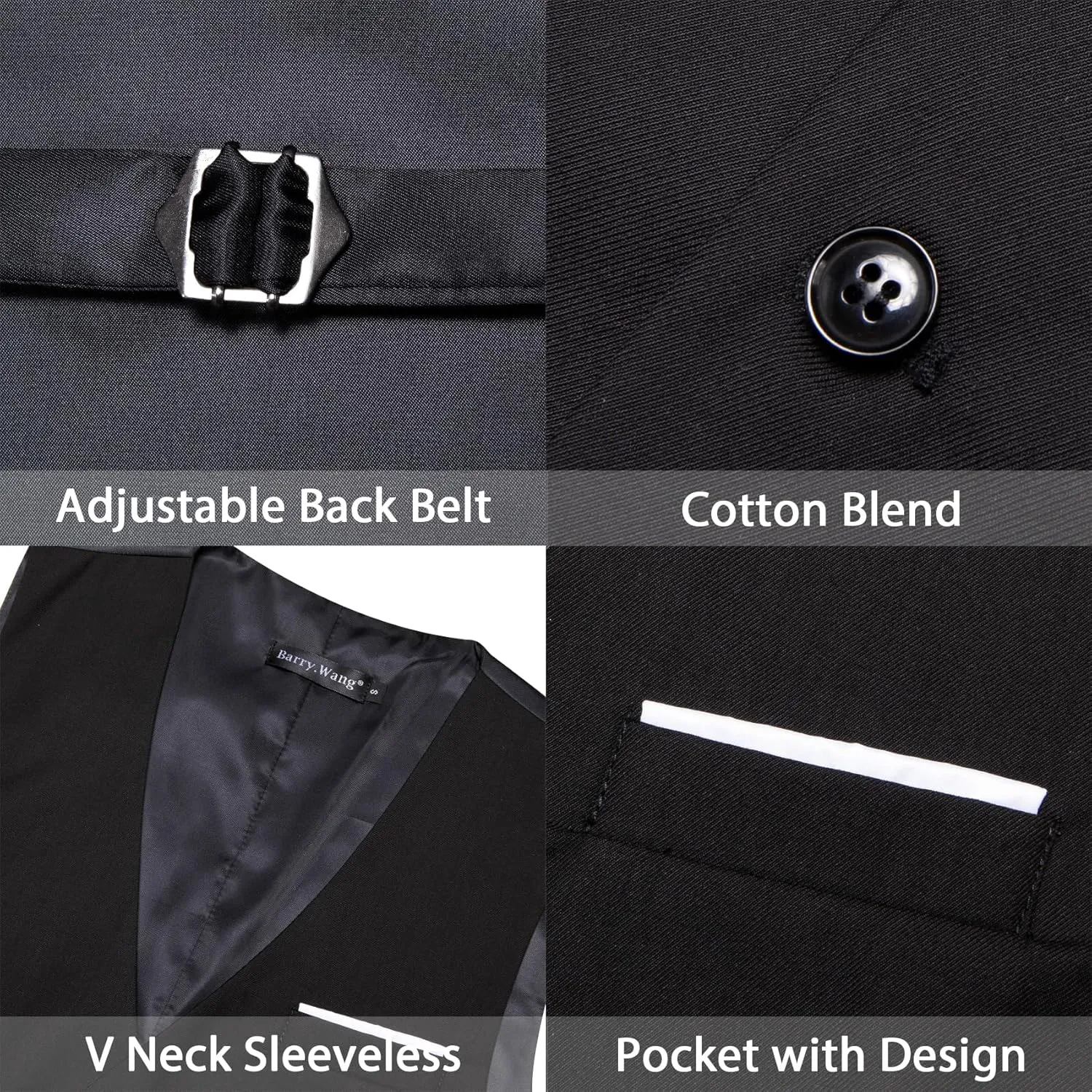 Barry.Wang Mens Formal Suit Vest Striped Casual V-neck Slim Fit Solid Color Waistcoat for Wedding Party Tuxedo