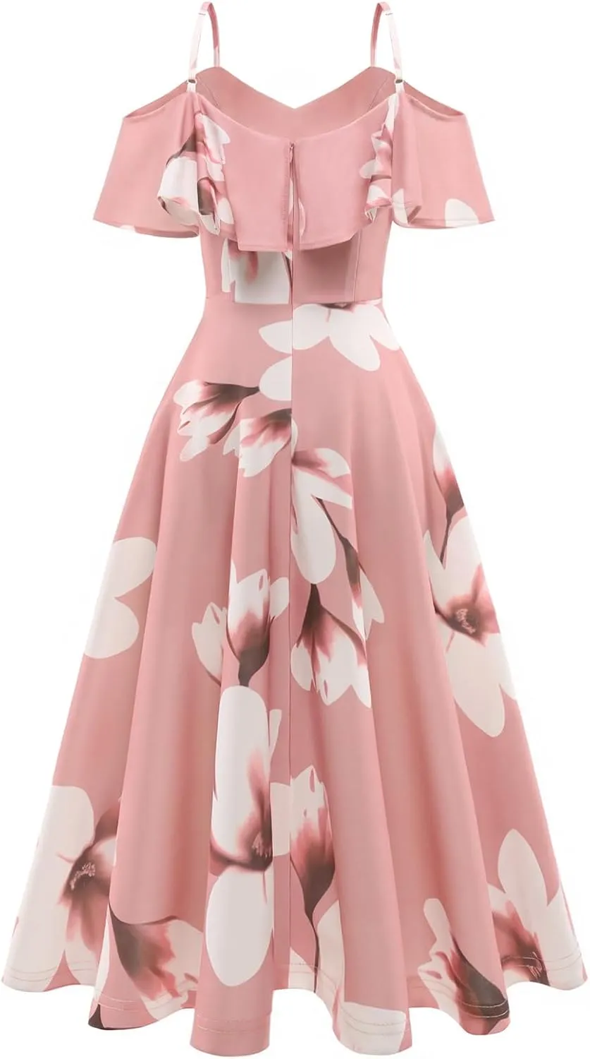 Bbonlinedress Womens Off Shoulder Summer Wedding Guest Dress Formal Cocktail Prom Graduation Homecoming A-line Midi Dress