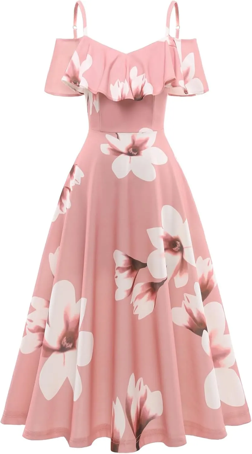 Bbonlinedress Womens Off Shoulder Summer Wedding Guest Dress Formal Cocktail Prom Graduation Homecoming A-line Midi Dress