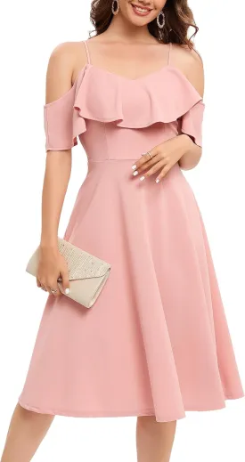 Bbonlinedress Womens Off Shoulder Summer Wedding Guest Dress Formal Cocktail Prom Graduation Homecoming A-line Midi Dress