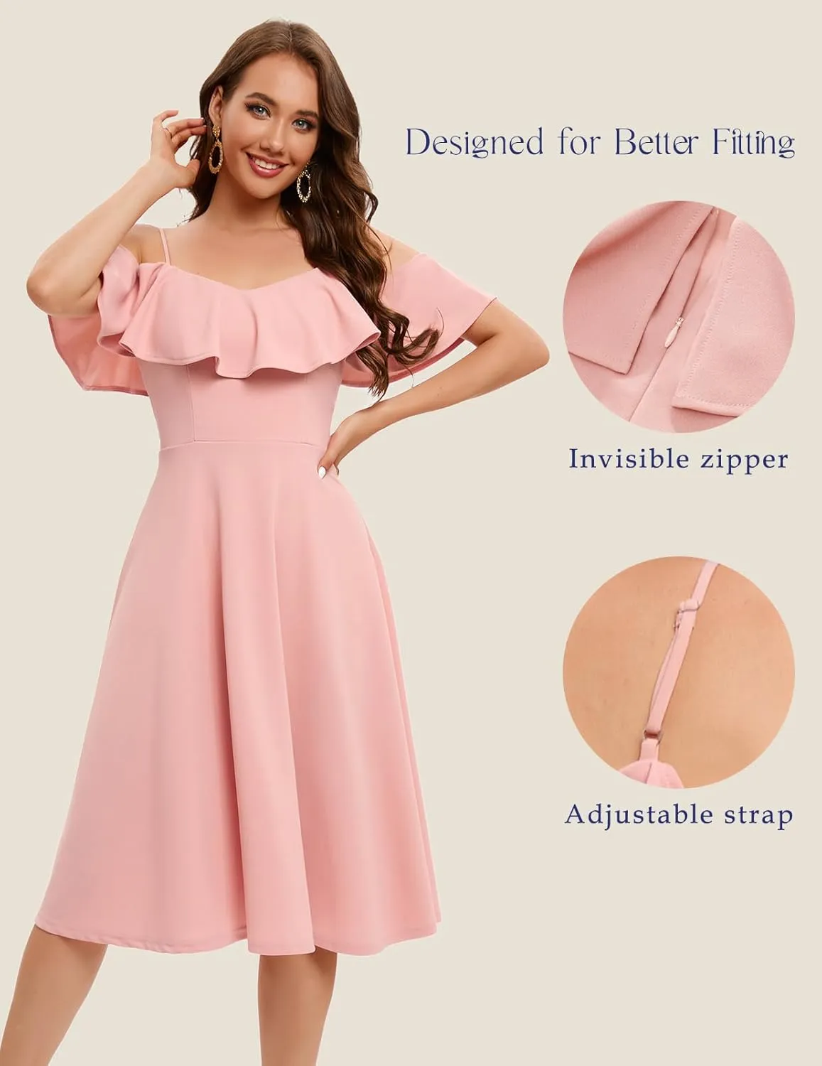 Bbonlinedress Womens Off Shoulder Summer Wedding Guest Dress Formal Cocktail Prom Graduation Homecoming A-line Midi Dress
