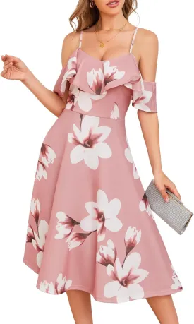 Bbonlinedress Womens Off Shoulder Summer Wedding Guest Dress Formal Cocktail Prom Graduation Homecoming A-line Midi Dress