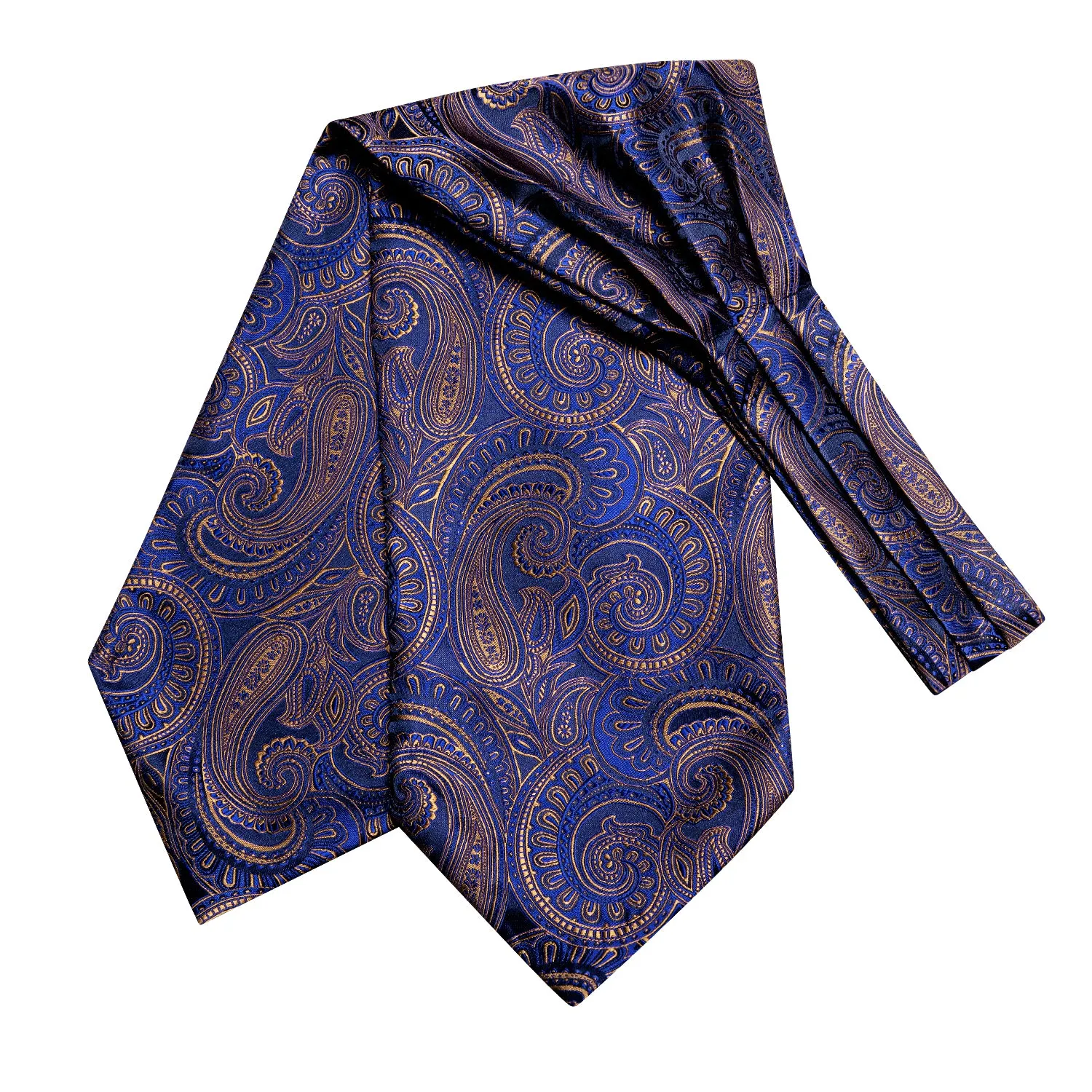 Blue Golden Paisley Ascot Pocket Square Cufflinks Set
