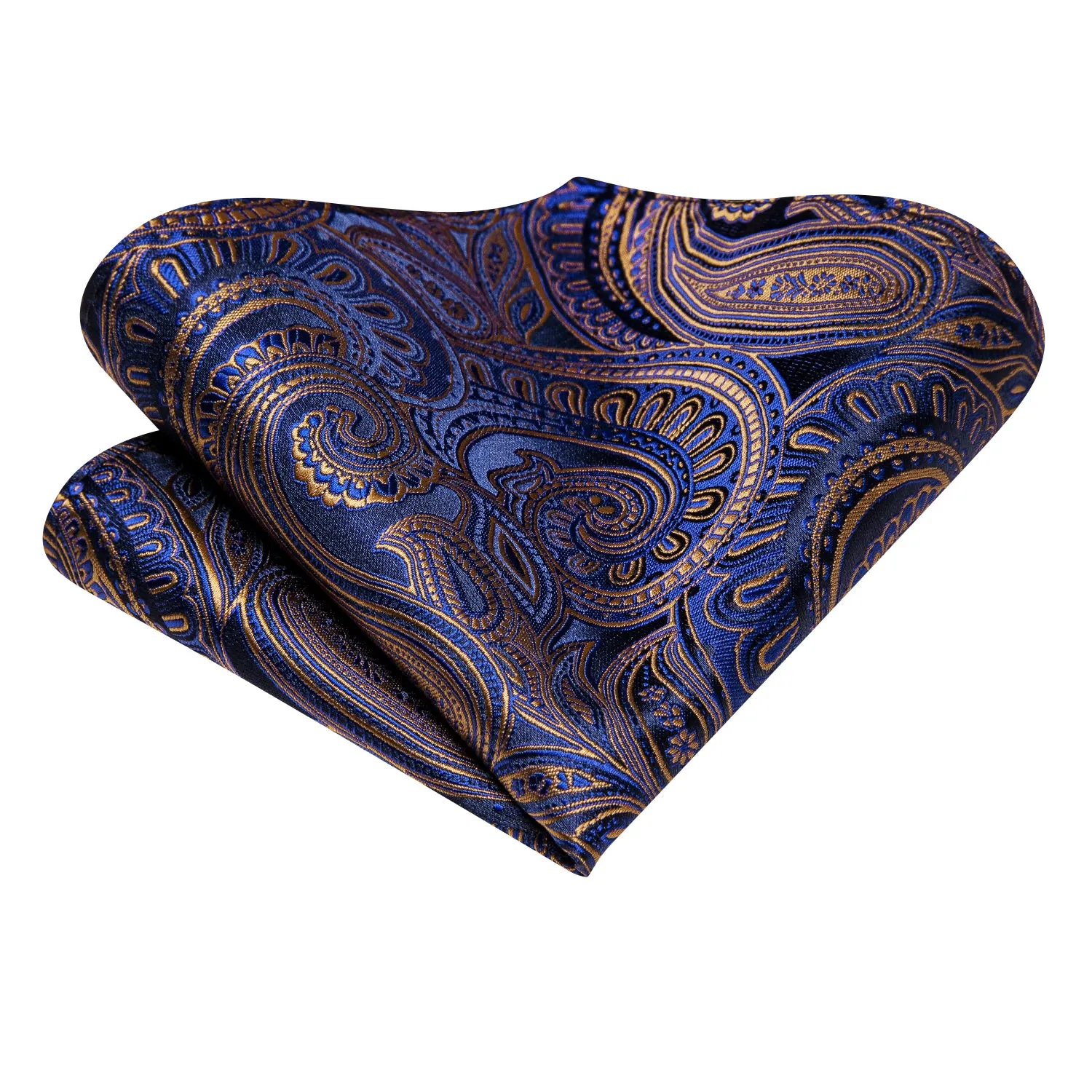 Blue Golden Paisley Ascot Pocket Square Cufflinks Set