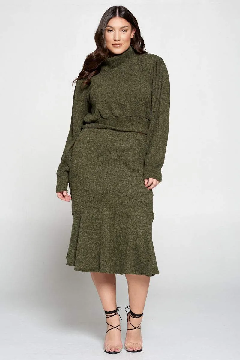 Brushed Hacci Sweater Top and Midi Skirt