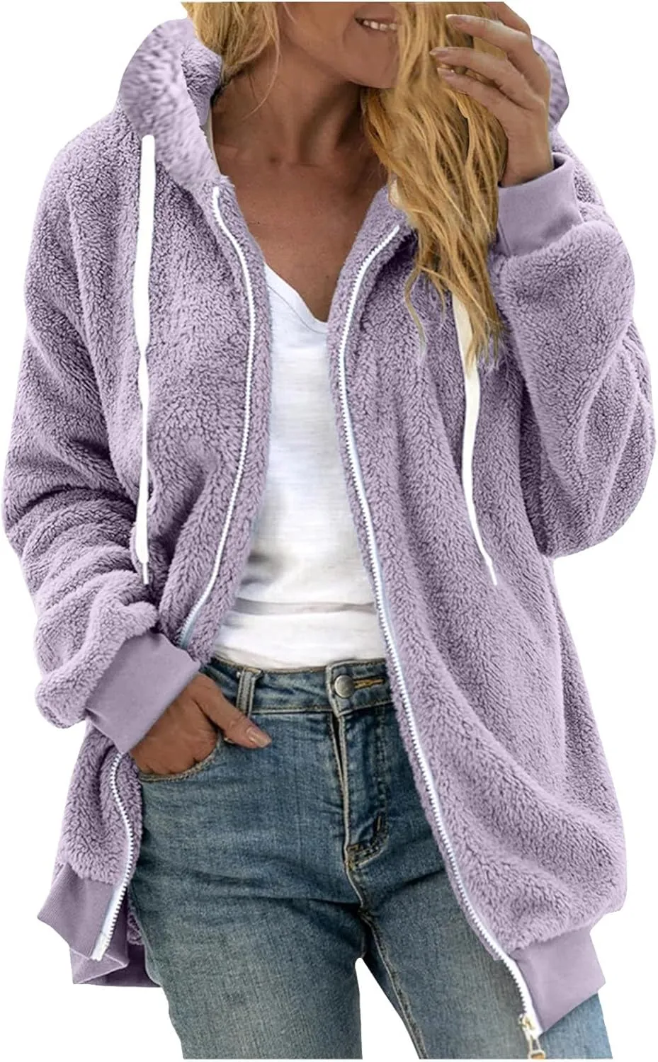 Cbcbtwo Fuzzy Fleece Jacket for Women Plus Size Warm Winter Coats Fluffy Sherpa Hoodie Zip up Casual Cardigan Outerwear