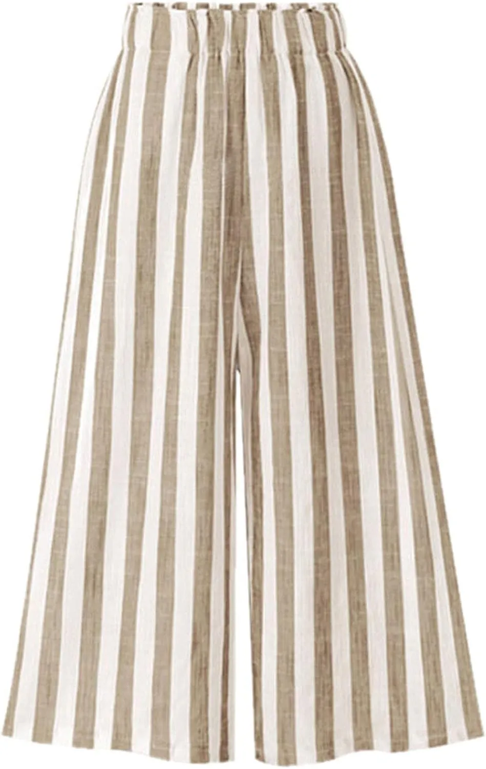 CHARTOU Women's Casual Striped High-Waist Wide-Leg Cotton Lightweight Palazzo Capri Culotte Pants