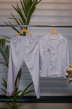 Collared Shirt and Full Pant in Light Lavender Lounge Ensemble