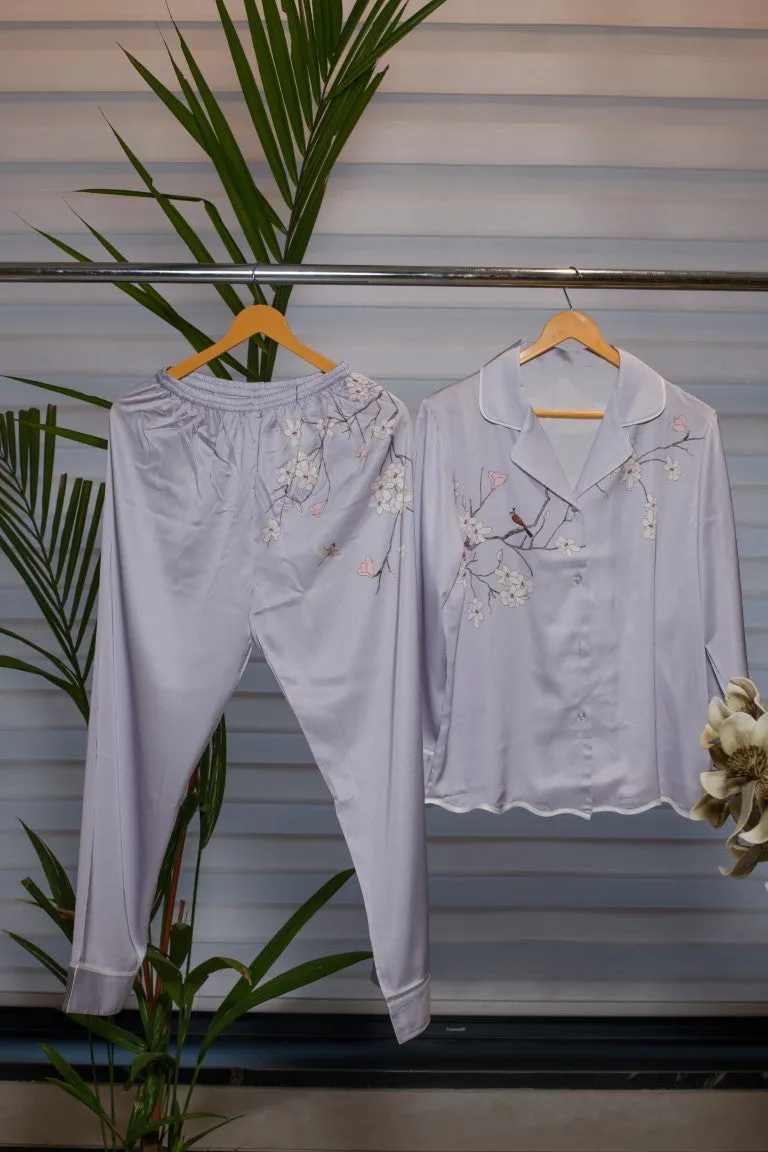 Collared Shirt and Full Pant in Light Lavender Lounge Ensemble