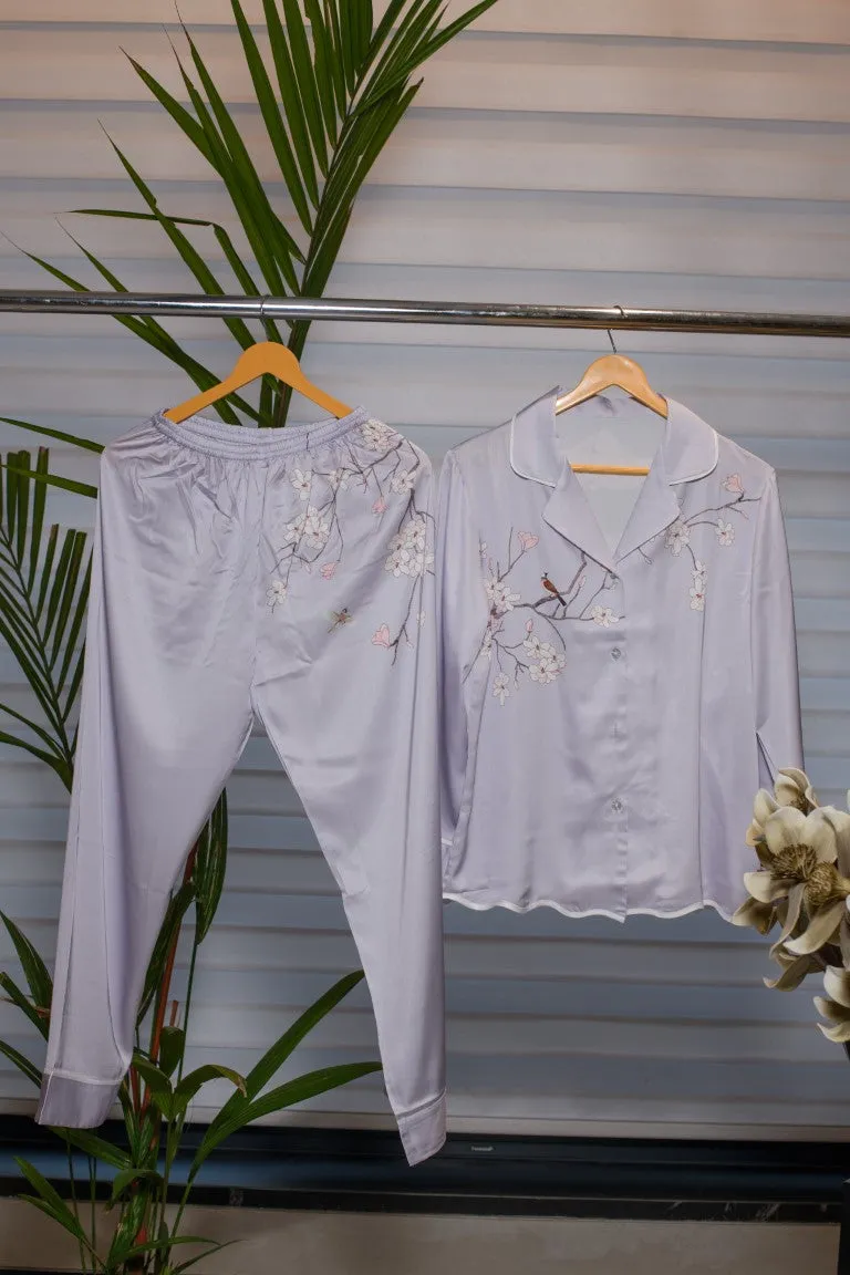 Collared Shirt and Full Pant in Light Lavender Lounge Ensemble