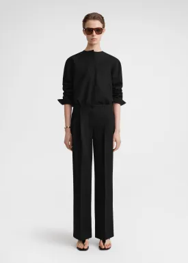 Collarless cotton-twill shirt black