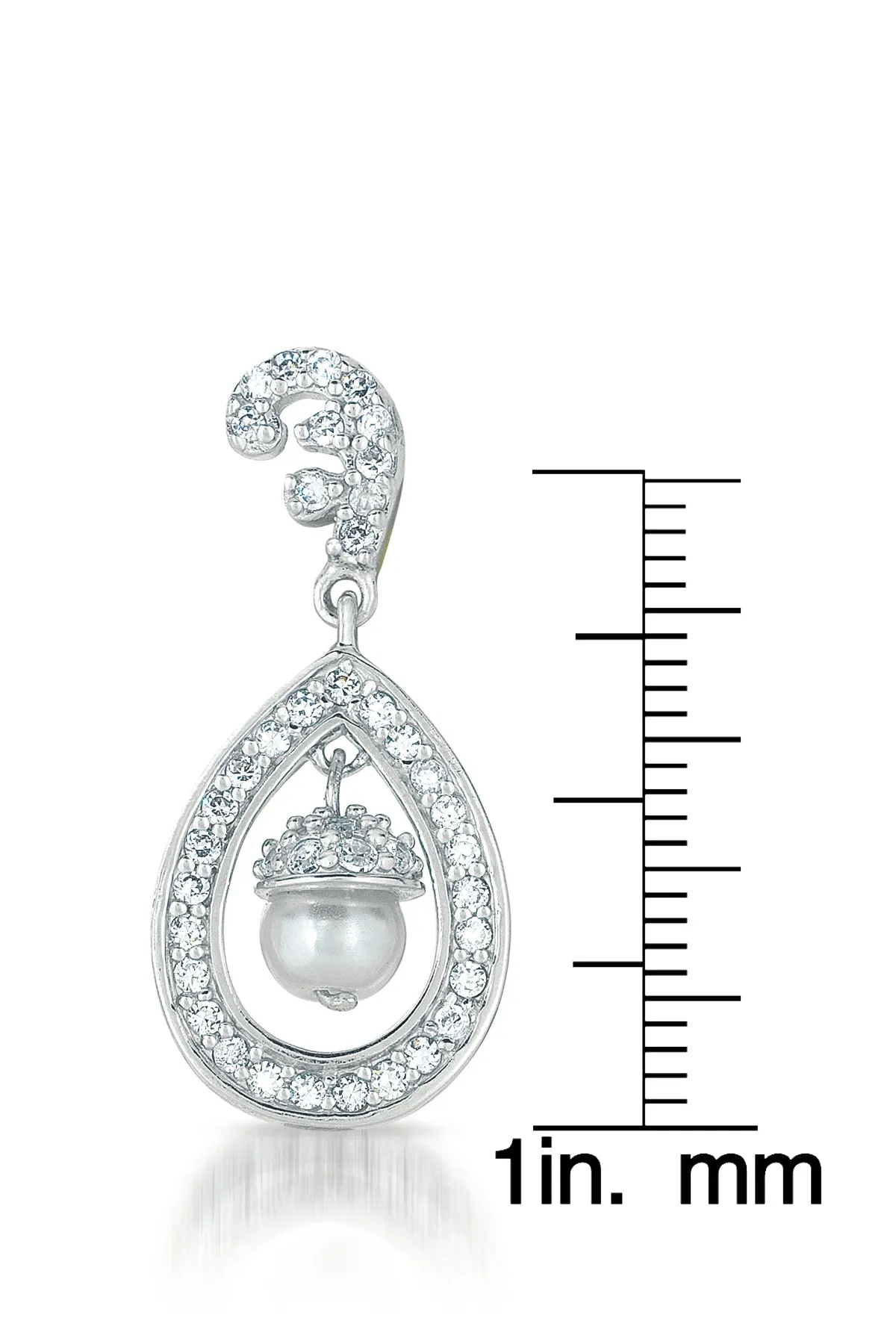 Cubic Zirconia Sterling Silver Rhodium Plated Teardrop Earrings