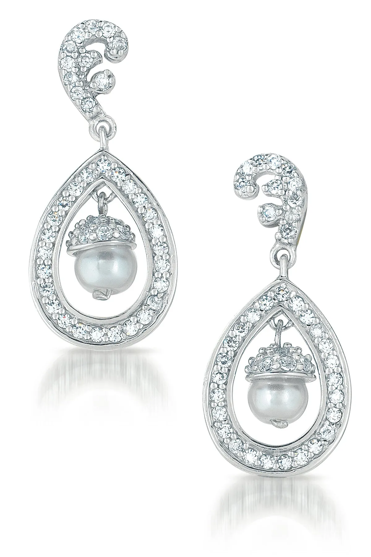 Cubic Zirconia Sterling Silver Rhodium Plated Teardrop Earrings