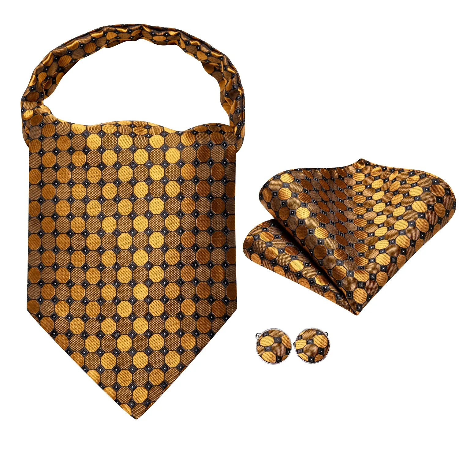 Golden Polka Dot Ascot Pocket Square Cufflinks Set