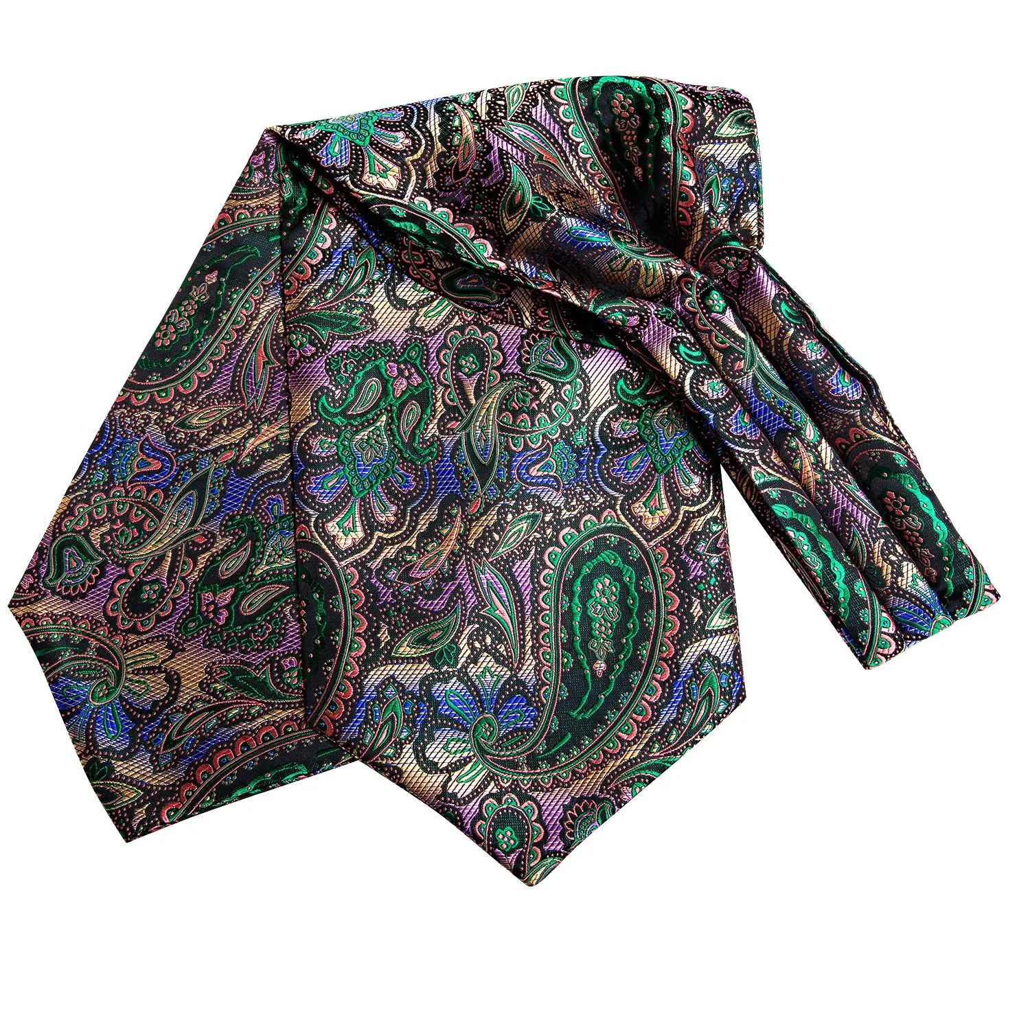 Green Pink Paisley Ascot Pocket Square Cufflinks Set