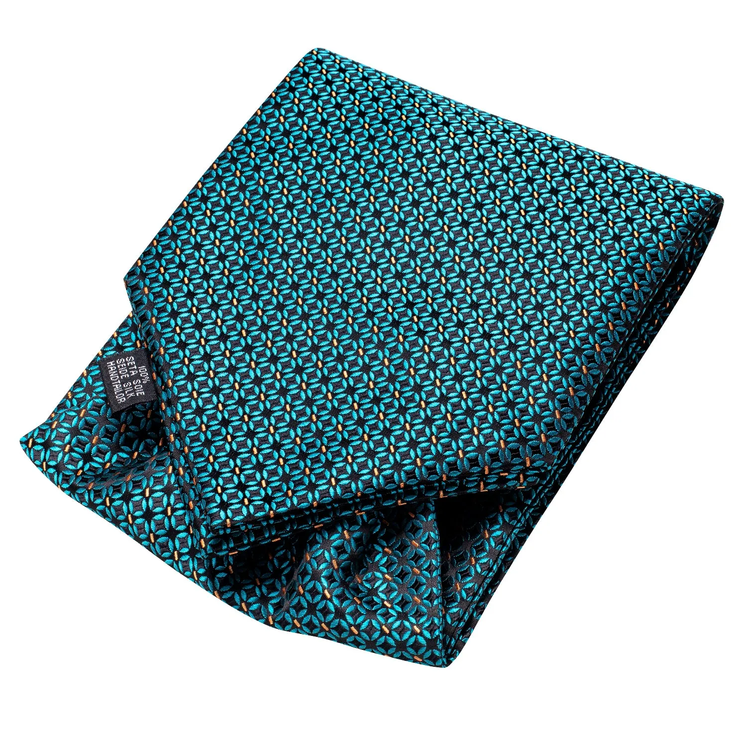 Hi-Tie Teal Ascot Tie Orange Dot Pattern Pocket Square Cufflinks Set