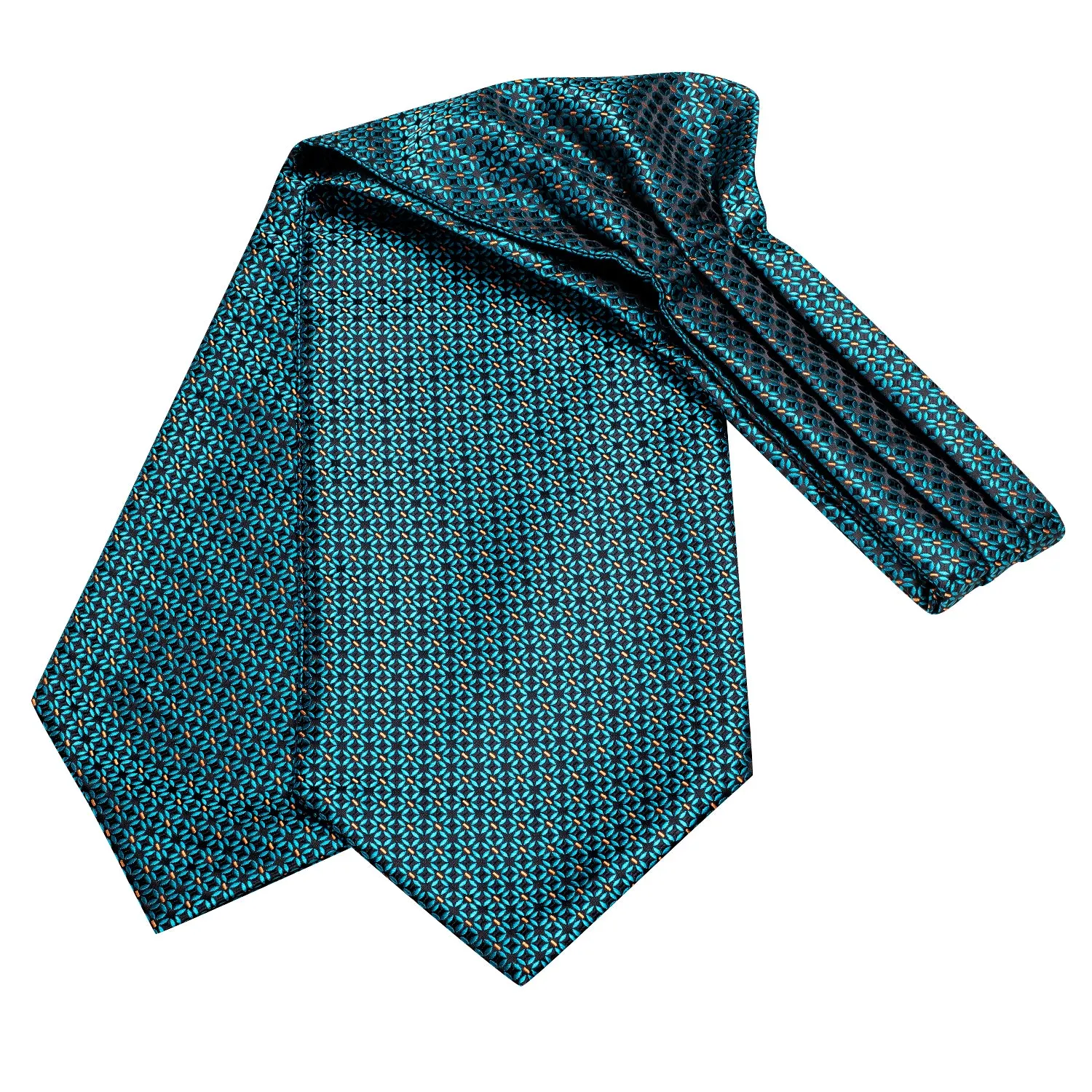 Hi-Tie Teal Ascot Tie Orange Dot Pattern Pocket Square Cufflinks Set