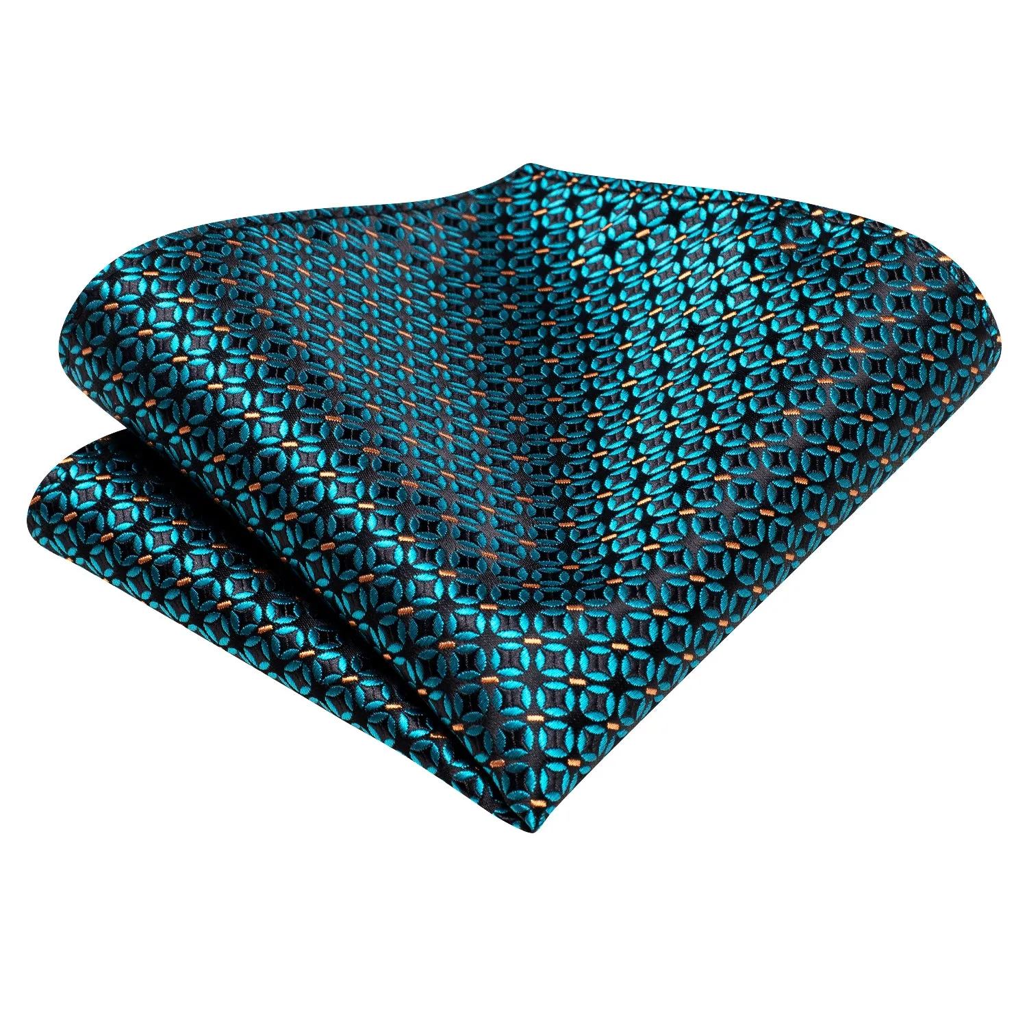 Hi-Tie Teal Ascot Tie Orange Dot Pattern Pocket Square Cufflinks Set