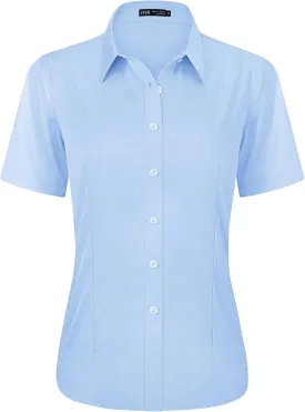 J.VER Womens Button Down Shirts Stretch Wrinkle Free Formal Short Sleeve Dress Shirt Summer Work Blouses Business Casual Tops
