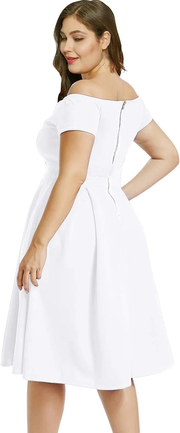 LALAGEN Women's Plus Size Vintage 1950s Party Cocktail Wedding Swing Midi Dress