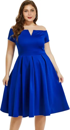 LALAGEN Women's Plus Size Vintage 1950s Party Cocktail Wedding Swing Midi Dress