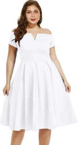 LALAGEN Women's Plus Size Vintage 1950s Party Cocktail Wedding Swing Midi Dress