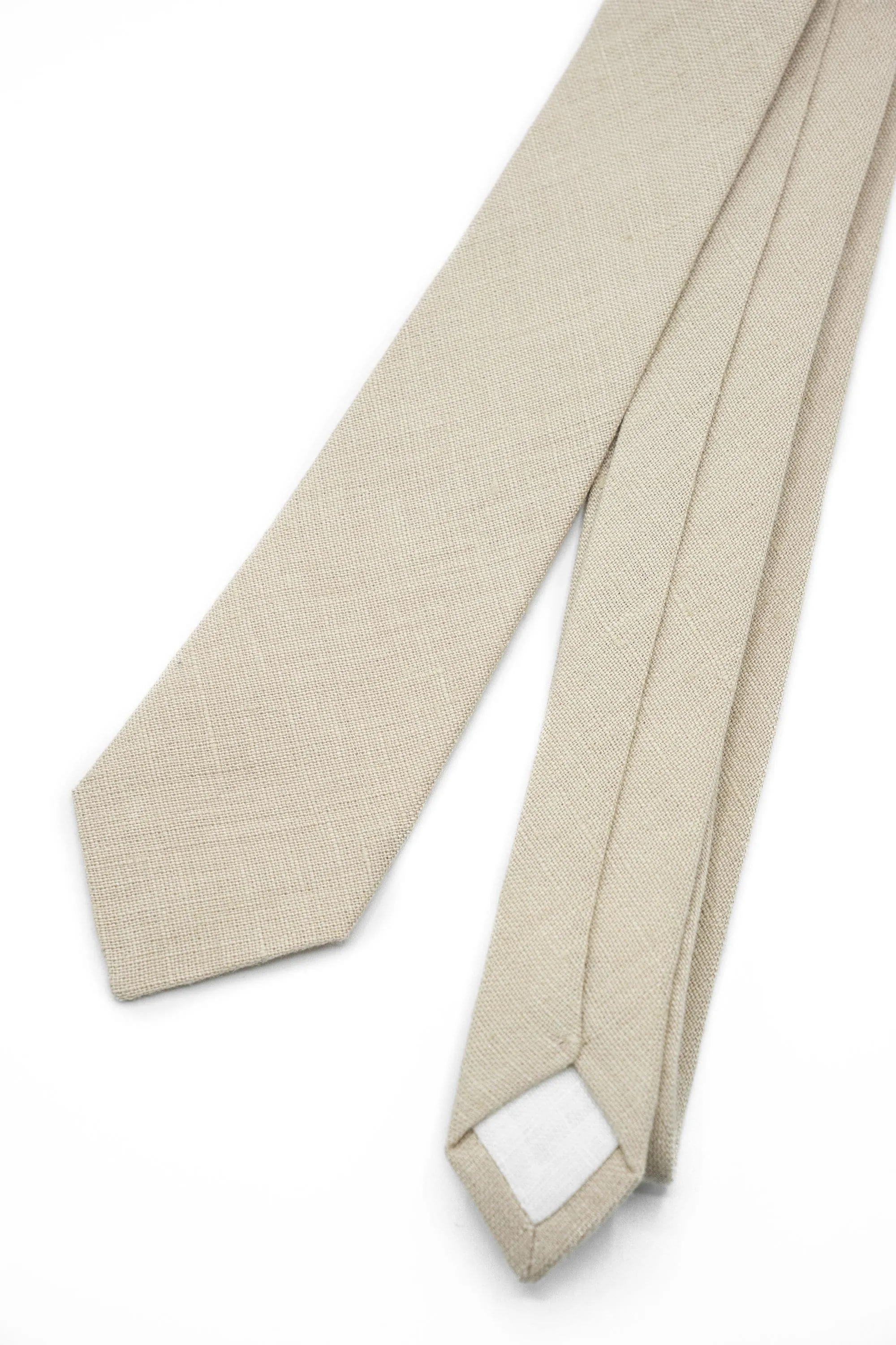 Linen Beige Bow Tie & Optional Pocket Square Set - Rustic Wedding Accessory - Handcrafted Unisex Formal Wear - Gentleman's Linen Attire