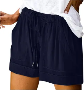 LRMQS Womens Shorts Casual with Pockets Drawstring Elastic Waist Cotton Plus Size Beach Vacation Trendy 2025 Summer Clothes
