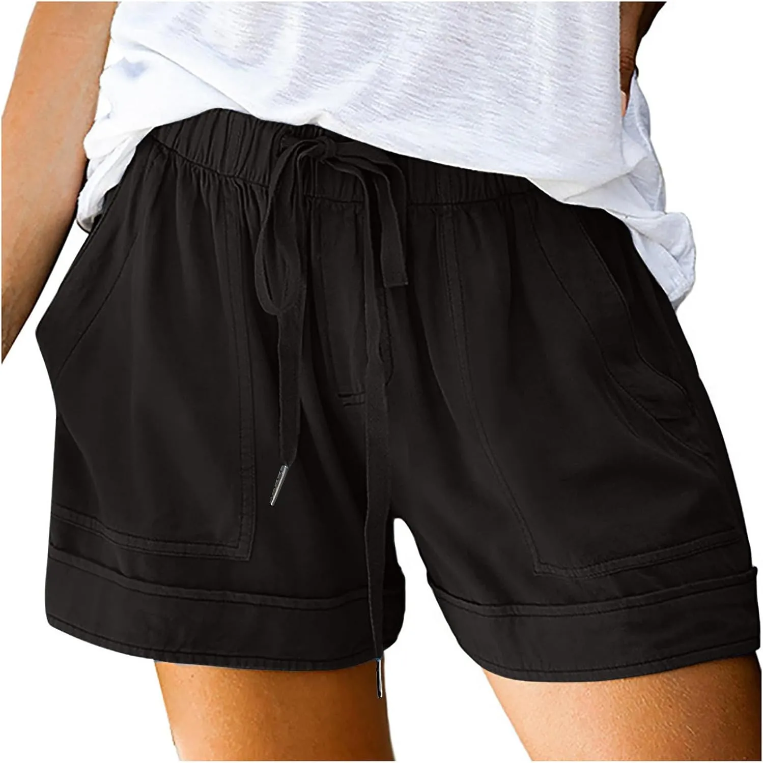 LRMQS Womens Shorts Casual with Pockets Drawstring Elastic Waist Cotton Plus Size Beach Vacation Trendy 2025 Summer Clothes