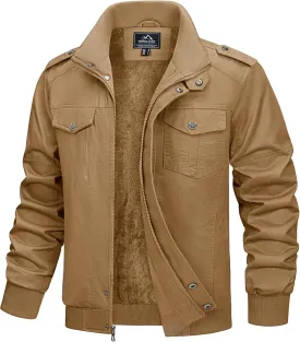 MAGCOMSEN Mens Winter Jacket Fleece Lined Work Jackets Waxed Canvas Shirt Jackets Warm Sherpa Trucker Military Jacket