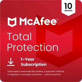 McAfee Total Protection Unlimited Devices 2025 1-Year Subscription with Auto-Renewal | Security Software Includes Antivirus, Secure VPN, Scam Protection, Identity Monitoring | Download