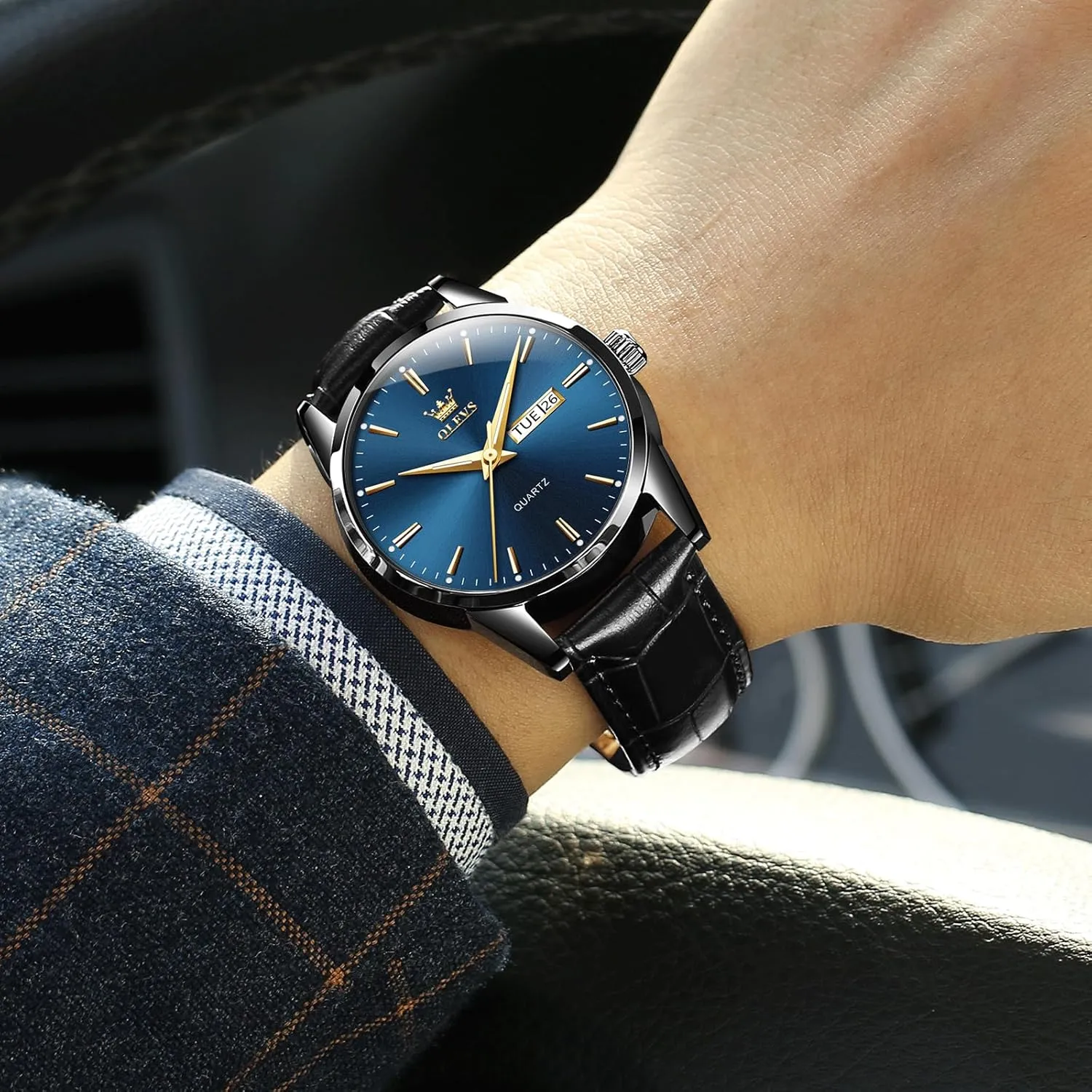 Men's Casual Leather Watch, Easy to Read Three-Hand Analog Stainless Steel Watches for Men, Minimalist Day Date Waterproof Luminous Mens Quartz Wristwatch