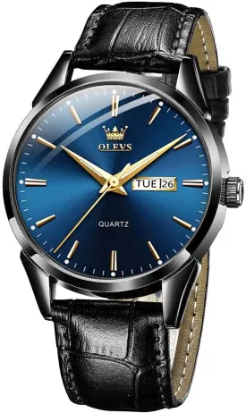 Men's Casual Leather Watch, Easy to Read Three-Hand Analog Stainless Steel Watches for Men, Minimalist Day Date Waterproof Luminous Mens Quartz Wristwatch