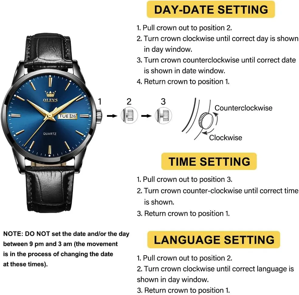 Men's Casual Leather Watch, Easy to Read Three-Hand Analog Stainless Steel Watches for Men, Minimalist Day Date Waterproof Luminous Mens Quartz Wristwatch