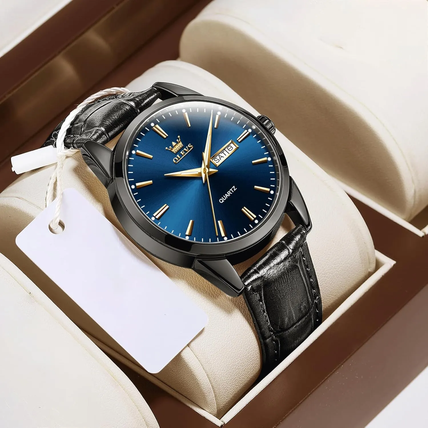 Men's Casual Leather Watch, Easy to Read Three-Hand Analog Stainless Steel Watches for Men, Minimalist Day Date Waterproof Luminous Mens Quartz Wristwatch