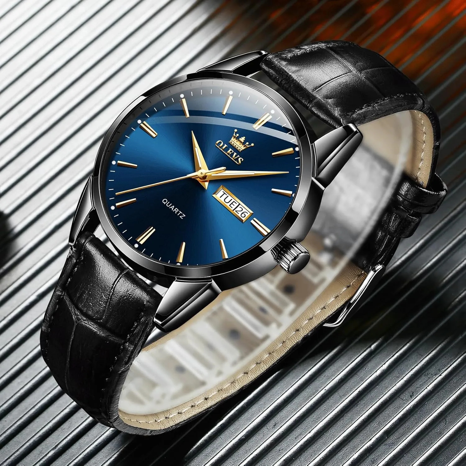 Men's Casual Leather Watch, Easy to Read Three-Hand Analog Stainless Steel Watches for Men, Minimalist Day Date Waterproof Luminous Mens Quartz Wristwatch