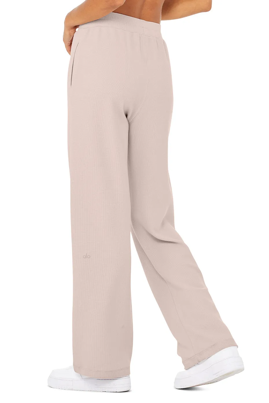 Micro Waffle High-Waist Pleasant Wide Leg Pant - Dusty Pink