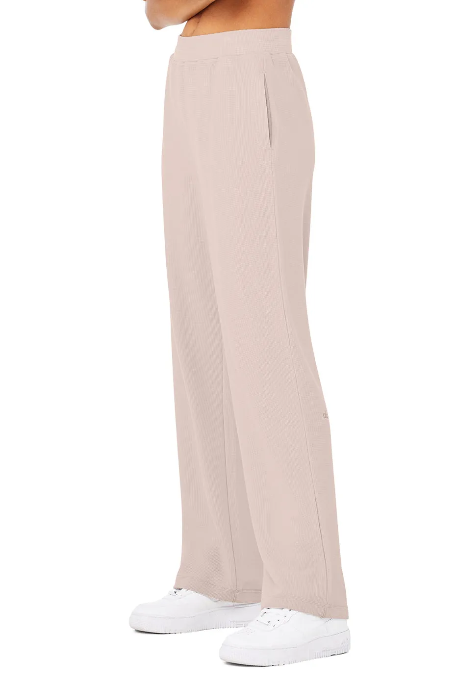 Micro Waffle High-Waist Pleasant Wide Leg Pant - Dusty Pink
