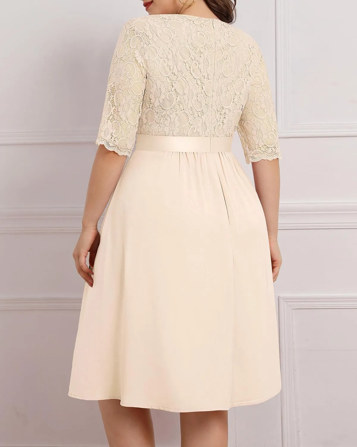 Pinup Fashion Plus Size Lace Chiffon Wedding Guest Dresses Women Cocktail Party Midi Dress