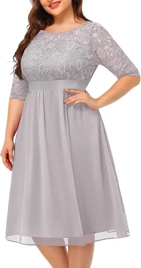 Pinup Fashion Plus Size Lace Chiffon Wedding Guest Dresses Women Cocktail Party Midi Dress