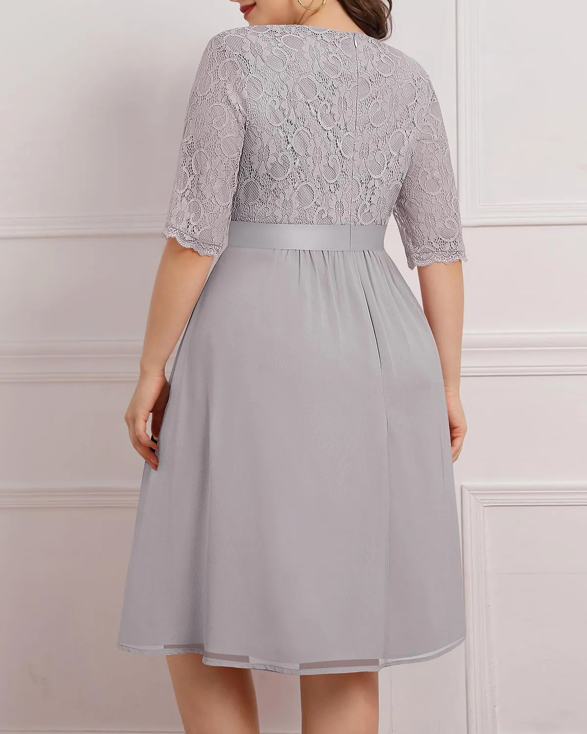 Pinup Fashion Plus Size Lace Chiffon Wedding Guest Dresses Women Cocktail Party Midi Dress