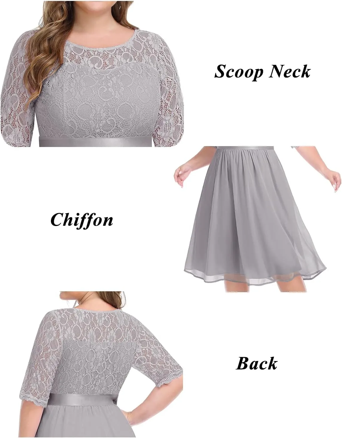 Pinup Fashion Plus Size Lace Chiffon Wedding Guest Dresses Women Cocktail Party Midi Dress