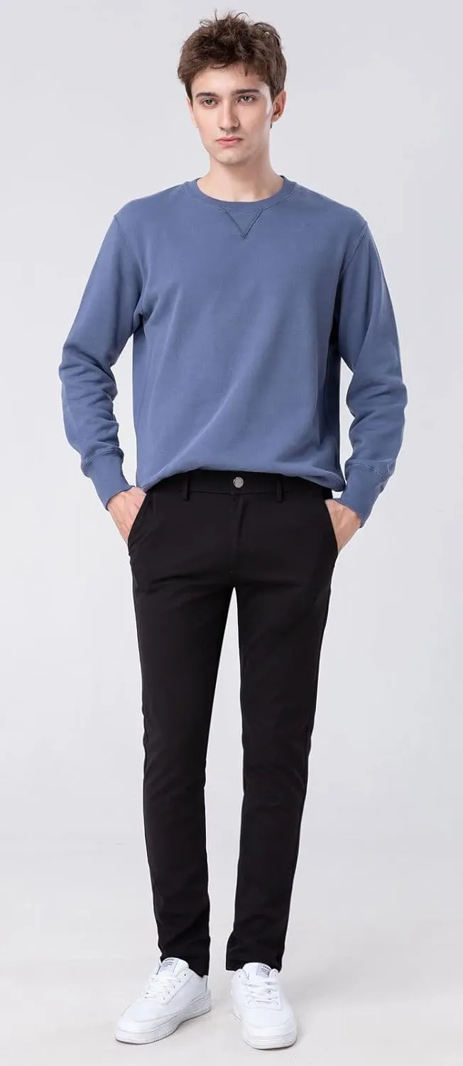 Plaid&Plain Mens Skinny Khaki Pants Skinny Fit Chinos