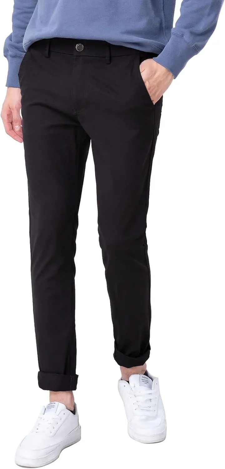 Plaid&Plain Mens Skinny Khaki Pants Skinny Fit Chinos