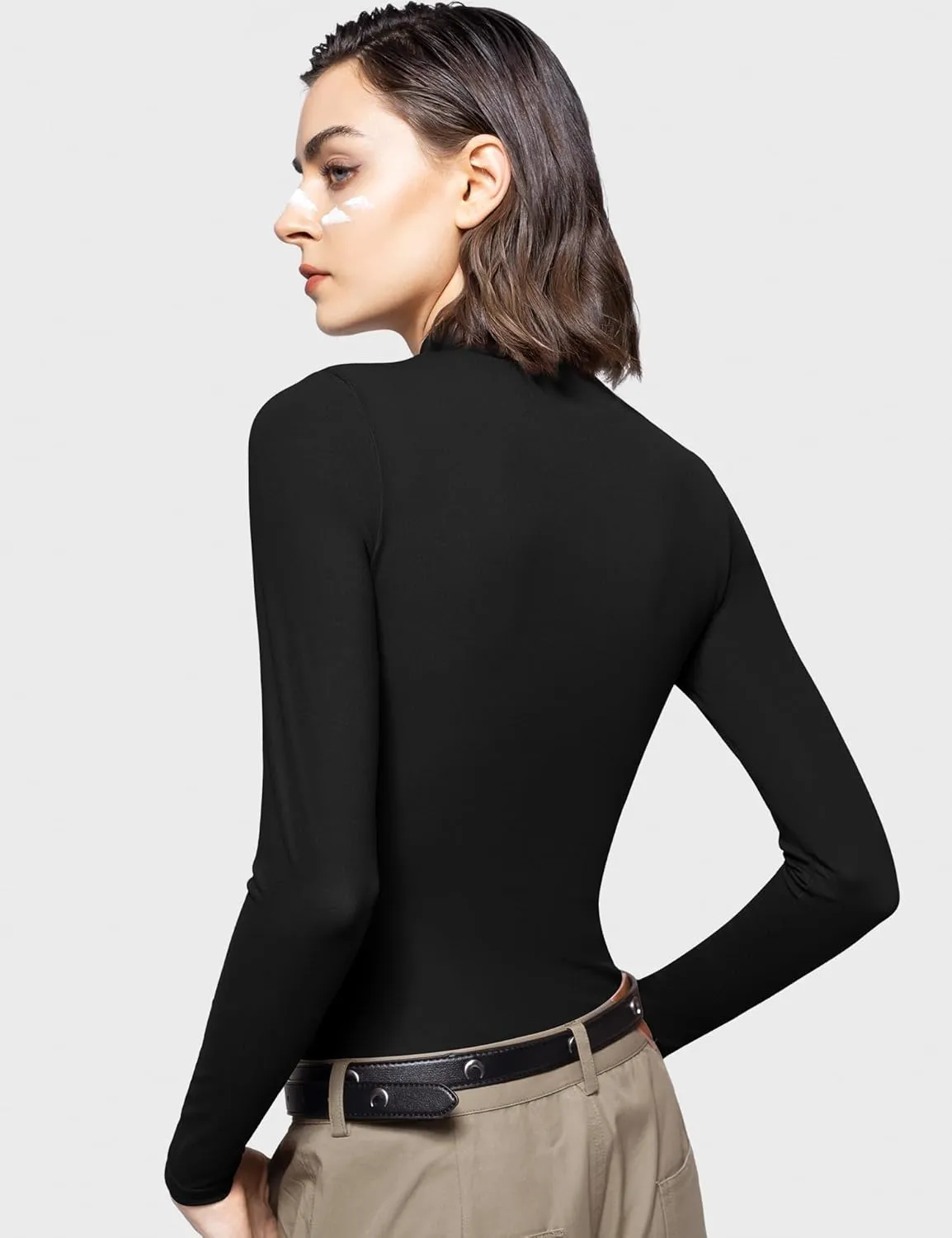 PUMIEY Women's Long Sleeve T Shirts Mock Turtleneck Slim Fit Tops Sexy Basic Tee Smoke Cloud Pro Collection