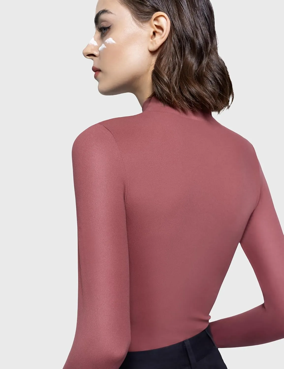 PUMIEY Women's Long Sleeve T Shirts Mock Turtleneck Slim Fit Tops Sexy Basic Tee Smoke Cloud Pro Collection