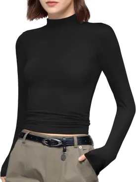 PUMIEY Women's Long Sleeve T Shirts Mock Turtleneck Slim Fit Tops Sexy Basic Tee Smoke Cloud Pro Collection