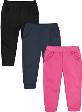 Resinta 3 Packs Baby Toddler Girls' Pull-On Fleece Pants Winter Warm Girls' Fleece Joggers Active Girls Toddlers' Sweatpants